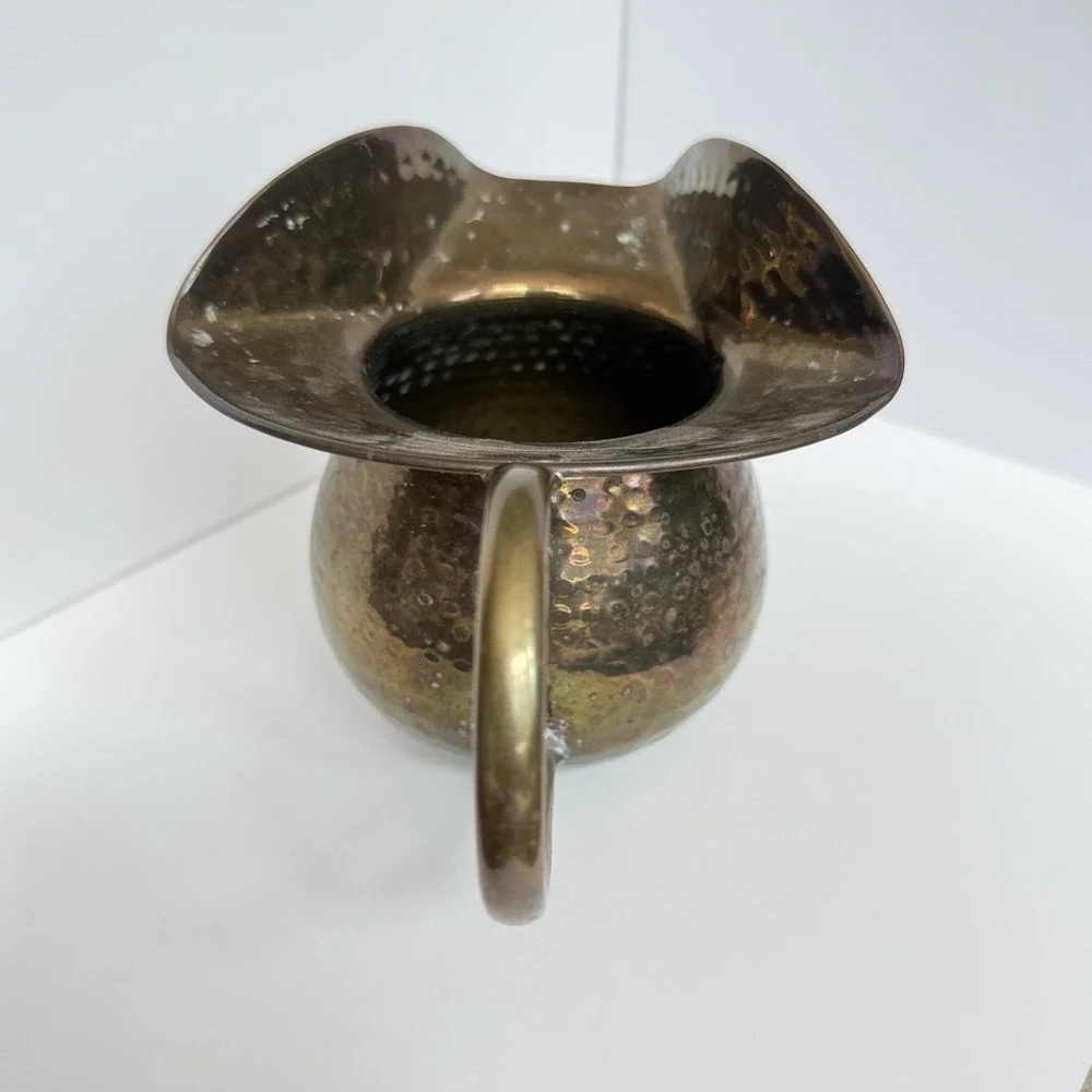 Brass Copper Hammered Old West Tavern Spittoon Style Pitcher Small Vintage
